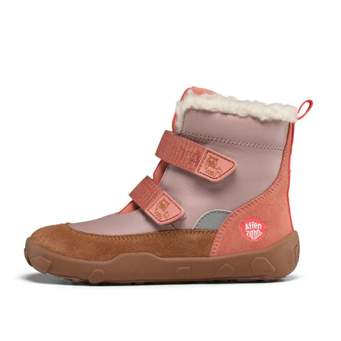 AFFENZAHN TEX Stiefel WINTY PONY, Lederoberteil in Braun/Rosa/Koralle, weißes Fellfutter, Klettverschluss
