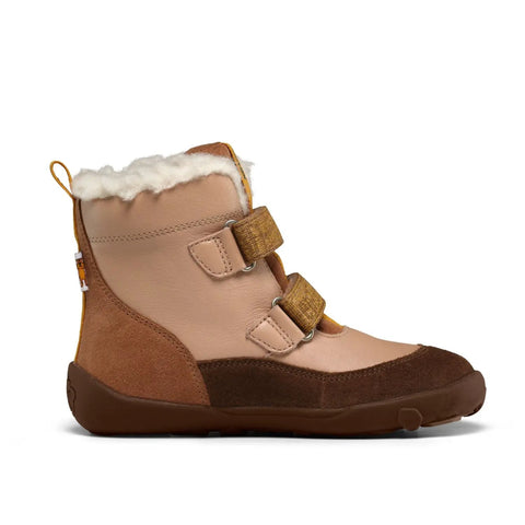 Seitenansicht des AFFENZAHN TEX Stiefel WINTY PONY in Beige/Braun, Leder, Fellkragen, Klettverschlüsse