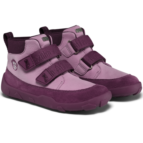 AFFENZAHN Sneaker, pflaume/lila Leder-Knöchelschuh mit drei Klettverschlüssen, Logo sichtbar, Paar