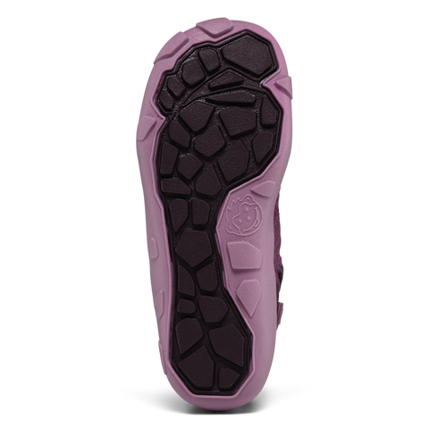Unteransicht des AFFENZAHN Sneaker Knöchelschuh in Pflaume/Lila mit schwarzer Profilsohle