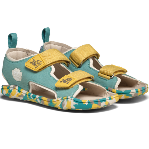 AFFENZAHN Barfuß Sandale VEGAN AIRY NASHORN - türkis / buttergelb by AFFENZAHN