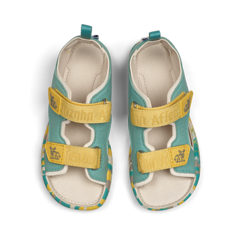 AFFENZAHN Barfuß Sandale VEGAN AIRY NASHORN - türkis / buttergelb by AFFENZAHN
