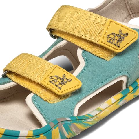 AFFENZAHN Barfuß Sandale VEGAN AIRY NASHORN - türkis / buttergelb by AFFENZAHN