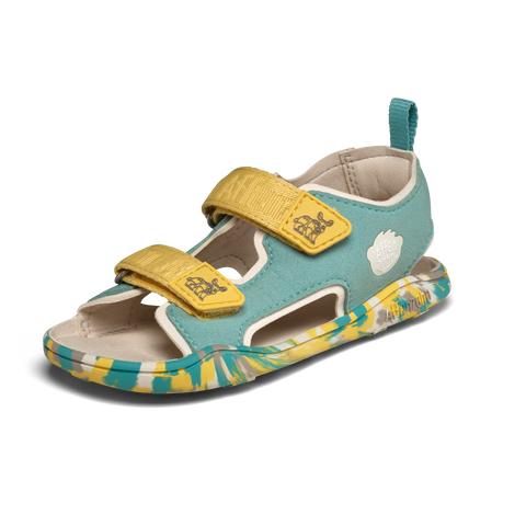 AFFENZAHN Barfuß Sandale VEGAN AIRY NASHORN - türkis / buttergelb by AFFENZAHN