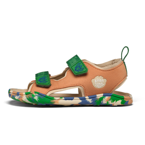AFFENZAHN Barfuß Sandale VEGAN AIRY PARADIESEVOGEL - zimt / grün / blau by AFFENZAHN