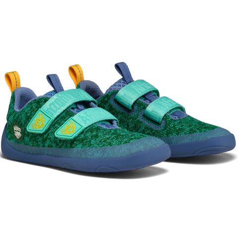 AFFENZAHN Barfuß Halbschuh KNIT HAPPY PARADIESVOGEL - blau / grün / türkis / gelb