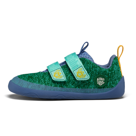 AFFENZAHN Barfuß Halbschuh KNIT HAPPY PARADIESVOGEL - blau / grün / türkis / gelb