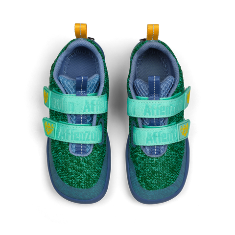 AFFENZAHN Barfuß Halbschuh KNIT HAPPY PARADIESVOGEL - blau / grün / türkis / gelb