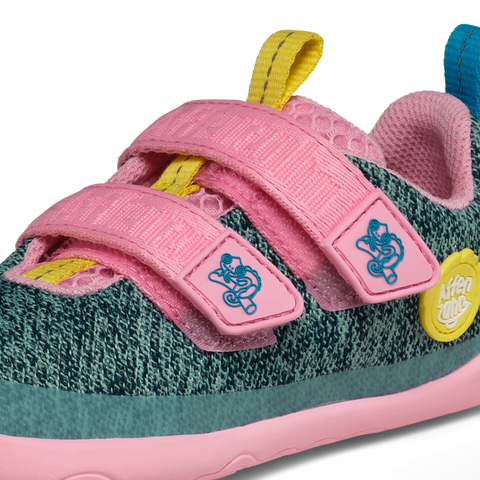 AFFENZAHN Barfuß Halbschuh KNIT HAPPY CHAMÄLEON - petrol / pink / gelb
