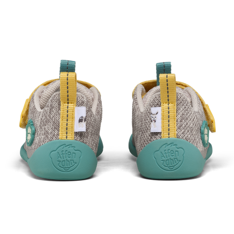 AFFENZAHN Barfuß Halbschuh KNIT HAPPY NASHORN - hellgrau / türkis / buttergelb