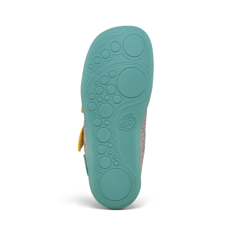 AFFENZAHN Barfuß Halbschuh KNIT HAPPY NASHORN - hellgrau / türkis / buttergelb