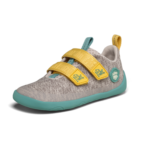 AFFENZAHN Barfuß Halbschuh KNIT HAPPY NASHORN - hellgrau / türkis / buttergelb