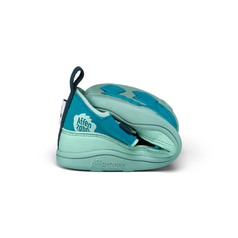 AFFENZAHN Barfuß Halbsandale VEGAN BREEZY CHAMÄLEON - türkis / gelb by AFFENZAHN