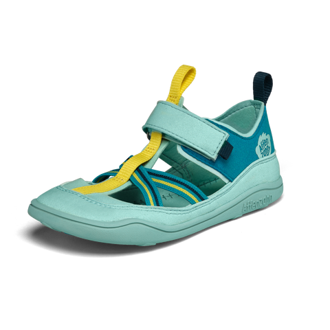 AFFENZAHN Barfuß Halbsandale VEGAN BREEZY CHAMÄLEON - türkis / gelb by AFFENZAHN