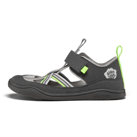 AFFENZAHN Barfuß Halbsandale VEGAN BREEZY PANTHER - anthrazit / grau / neongrün by AFFENZAHN