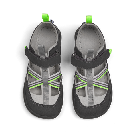 AFFENZAHN Barfuß Halbsandale VEGAN BREEZY PANTHER - anthrazit / grau / neongrün by AFFENZAHN