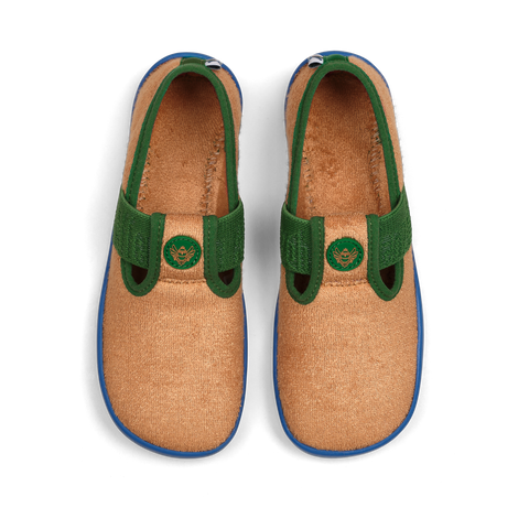 AFFENZAHN Hausschuh VEGAN DREAMY Paradiesvogel - camel / grün by AFFENZAHN