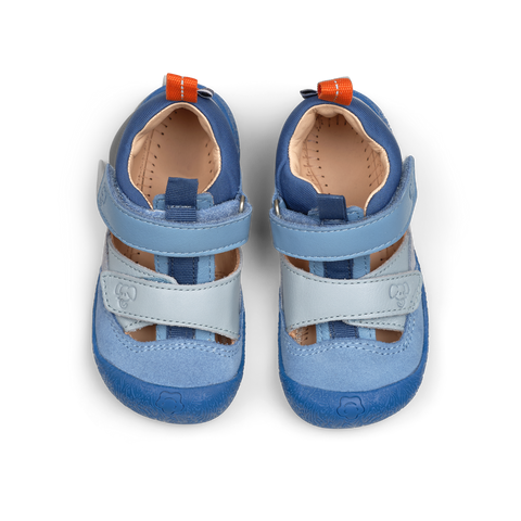 AFFENZAHN Barfuß Halbsandale Leder FREELY ELEFANT - blau / hellblau / orange by AFFENZAHN