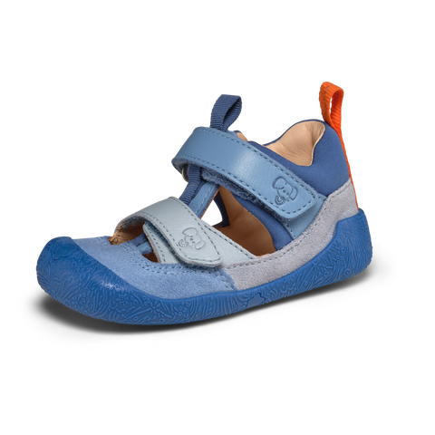 AFFENZAHN Barfuß Halbsandale Leder FREELY ELEFANT - blau / hellblau / orange by AFFENZAHN