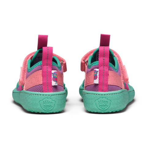 AFFENZAHN Barfuß Halbsandale VEGAN ROUGHY EULE - türkis / pink / lila