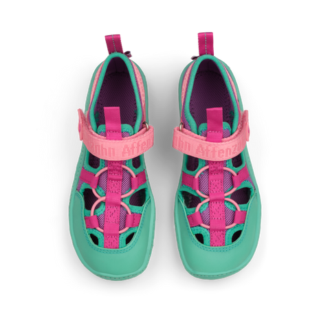 AFFENZAHN Barfuß Halbsandale VEGAN ROUGHY EULE - türkis / pink / lila