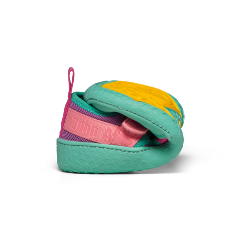 AFFENZAHN Barfuß Halbsandale VEGAN ROUGHY EULE - türkis / pink / lila