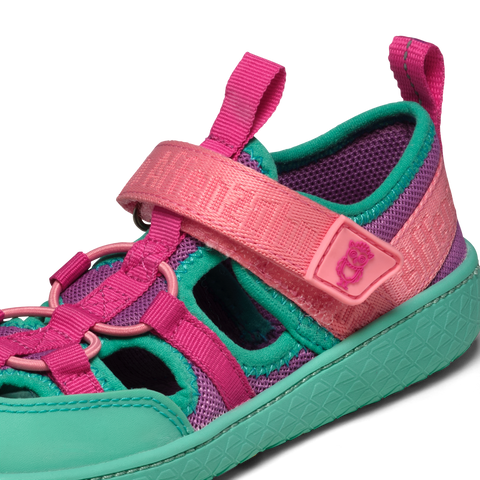 AFFENZAHN Barfuß Halbsandale VEGAN ROUGHY EULE - türkis / pink / lila