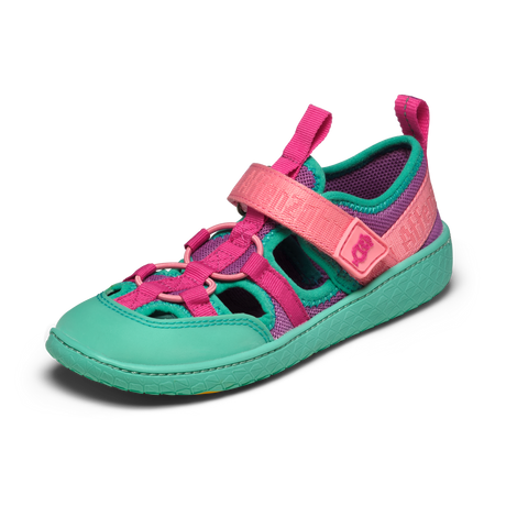 AFFENZAHN Barfuß Halbsandale VEGAN ROUGHY EULE - türkis / pink / lila