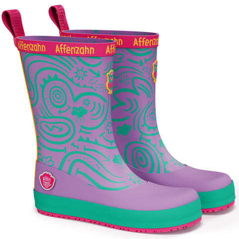 AFFENZAHN Gummistiefel  Vegan Plashy EULE - lila / türkis