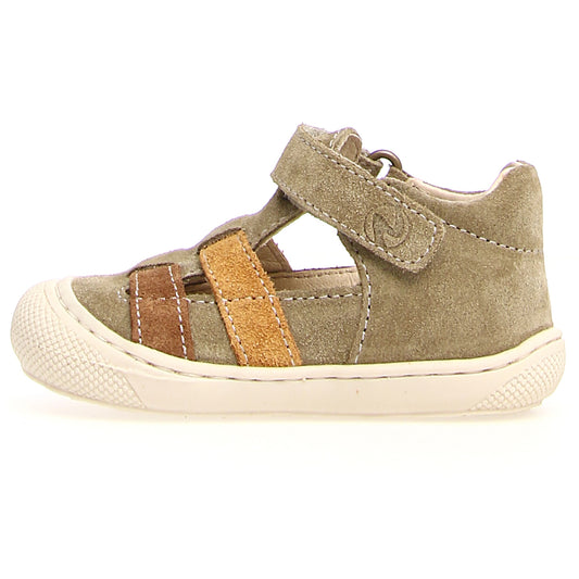 NATURINO Halbsandale BEDE in pistachio, sand, and brown colorway, with comfortable design for kids' outdoor activities and playtime