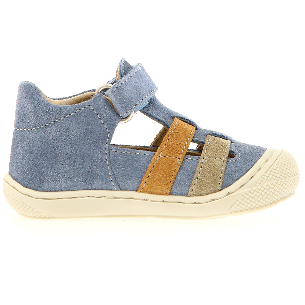 NATURINO Halbsandale BEDE - celeste / grau / curry: Comfortable and stylish sandal for kids in blue, gray, and yellow colors