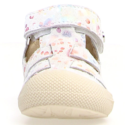  Top view of NATURINO HALBSANDALE BEDE - WEISS / FANTASY highlighting the quality craftsmanship and playful design 