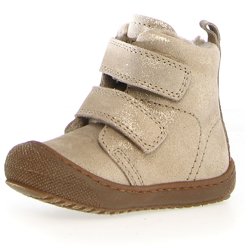 Side view of NATURINO Stiefel BUBBLE - gold / glitter boots with non-slip sole