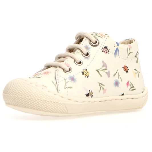 NATURINO Halbschuh COCOON in créme color with floral design on the side