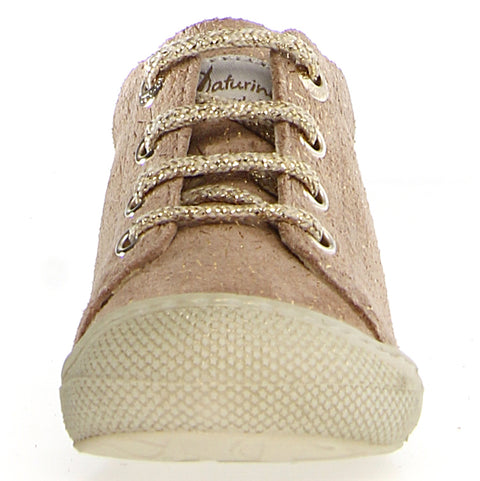 Beige and gold NATURINO Halbschuh COCOON shoe for kids displayed on a white background