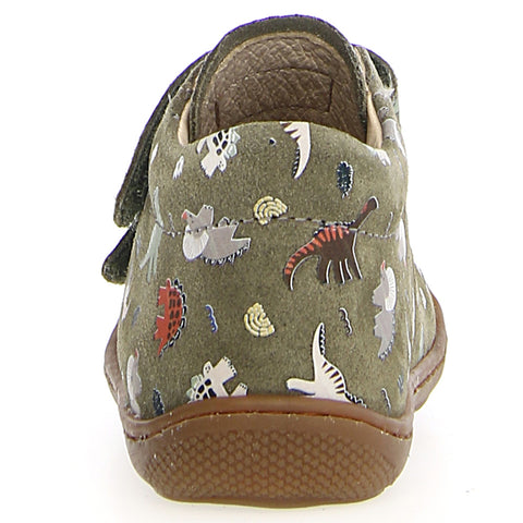 NATURINO Halbschuh COCOON in olive green featuring a fun dinosaur design