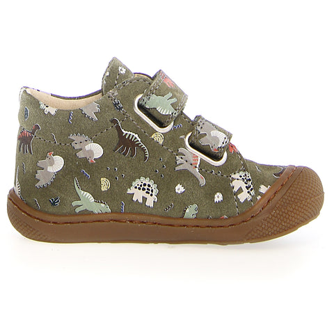 NATURINO Halbschuh COCOON in olive green with dinosaur print, perfect for young explorers