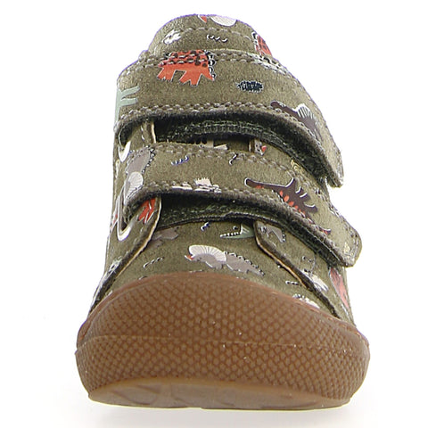 NATURINO Halbschuh COCOON in oliv green with playful dinosaurier design for kids