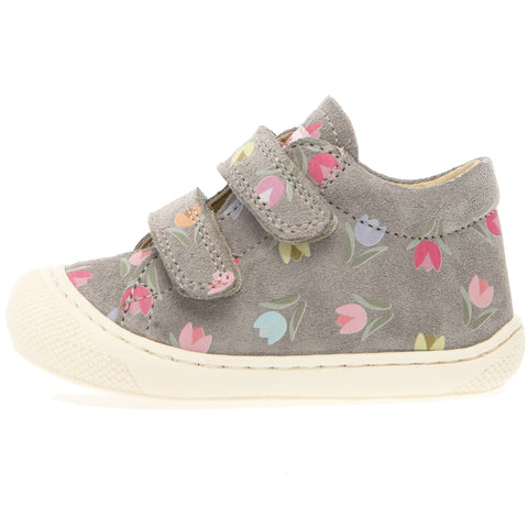 Halbschuh mit grauem Obermaterial und Tulpenmuster