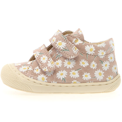 Halbschuh in zartem Rosa mit Gänseblümchenmuster und Klettverschluss