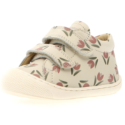  Beige Lederschuhe mit Tulpendruck 