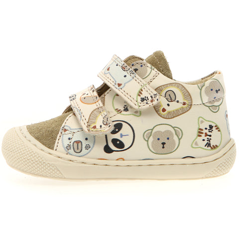 NATURINO Halbschuh COCOON in créme and sand with Wildtiere pattern