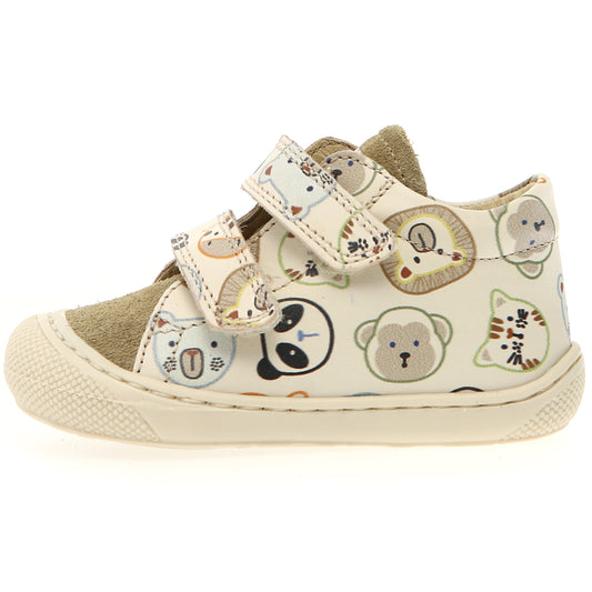 NATURINO Halbschuh COCOON in créme and sand with Wildtiere pattern
