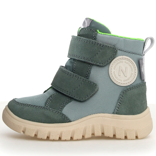 NATURINO NATURTEX GEMINAE boots in mineral and neongrün, featuring durable design and vibrant colors for kids' outdoor adventures