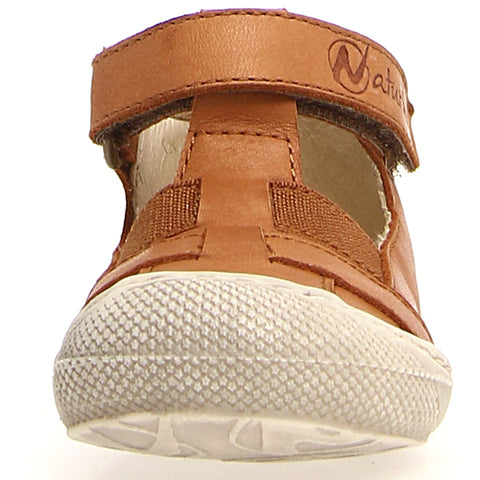 High-quality leather cognac-colored Naturino half sandal with adjustable straps