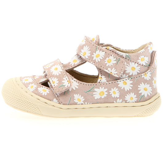 Halbsandale aus puderrosa Leder mit Gänseblümchenverzierung