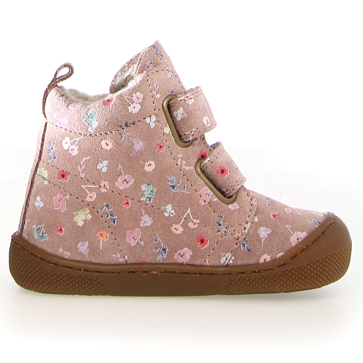 NATURINO Stiefel WIGGHI in pink featuring a beautiful floral design on a grassy meadow background