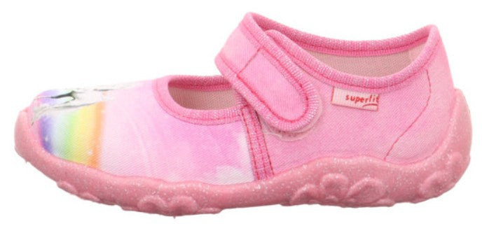 Superfit Hausschuh BONNY 281-554 in Rosa mit Regenbogen und Pferdemotiv