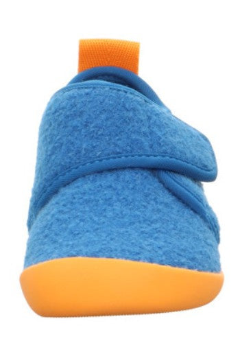 Detailansicht des SUPERFIT VENTI Hausschuhs in marineblau und orange mit weichem Innenfutter