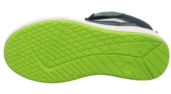 Dunkelblauer SUPERFIT MAVERICK Knöchelschuh aus GORE TEX, mit hellgrünen Akzenten, langlebigem Material, wasserdichter Funktion und optimalem Komfort für Kinder